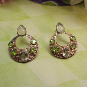 Sterling Gemstone Pierced Earrings ~ Peridot Green Quartz Frosted Topaz Sterling